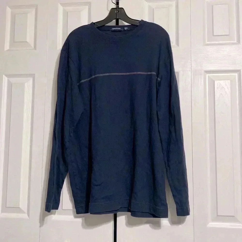 Cotton Nautica navy blue mens long sleeve tee shirt